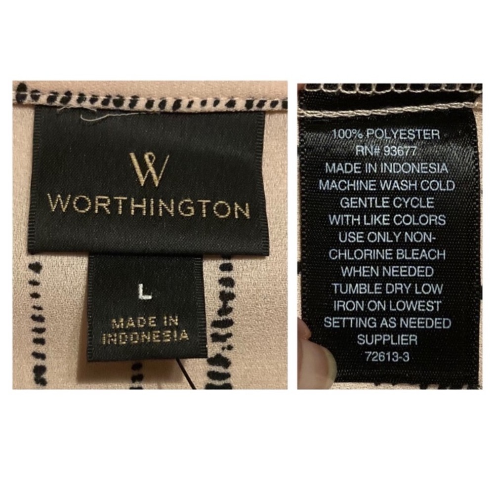 NWT Worthington sheer-ish blouse, 🖤on blush, L - Picture 6 of 10